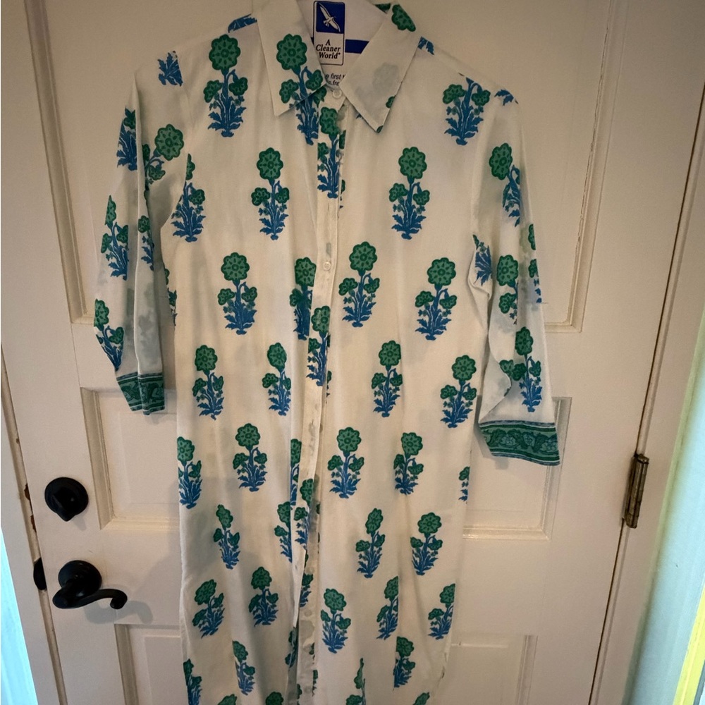 Victoria Dunn White and Green Floral Dress